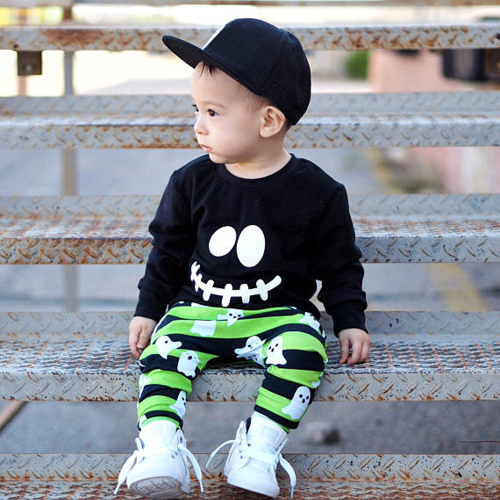 Boys long sleeve Halloween smiley two-piece set