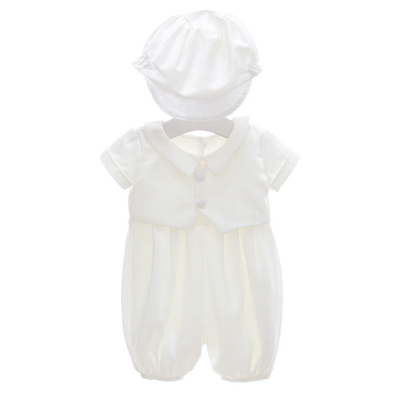 Baby Boy White Formal Outfit with Hat – Christening, Baptism, or Birthday Party Two-Piece Suit