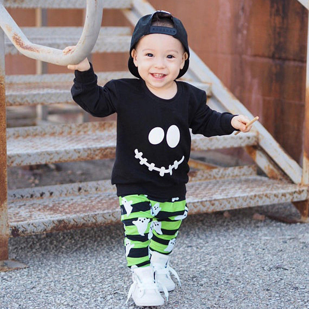 Boys long sleeve Halloween smiley two-piece set