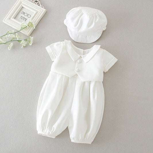 Baby Boy White Formal Outfit with Hat – Christening, Baptism, or Birthday Party Two-Piece Suit