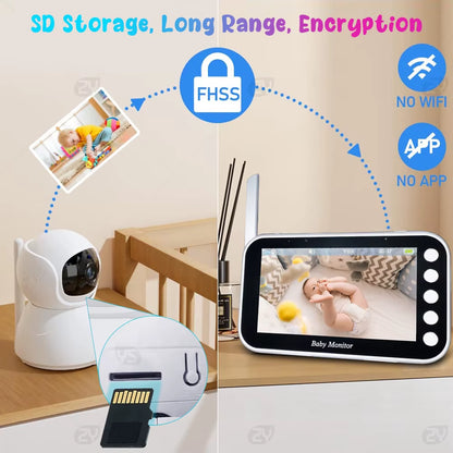 4.3"Baby Monitor with Camera Pan-Tilt-Zoom HD Babyphone 2000Mah Long Battery Life Mobile Baby Camera 2-Way Talk Night Vision VOX