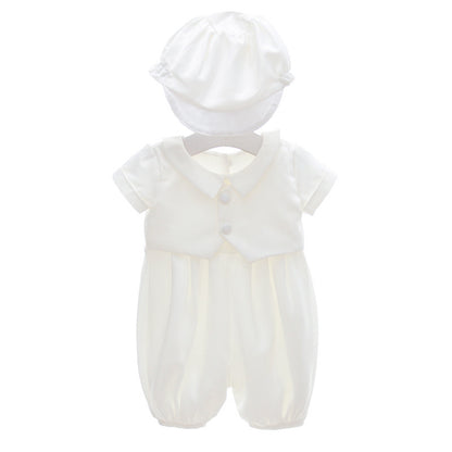Baby Boy White Formal Outfit with Hat – Christening, Baptism, or Birthday Party Two-Piece Suit