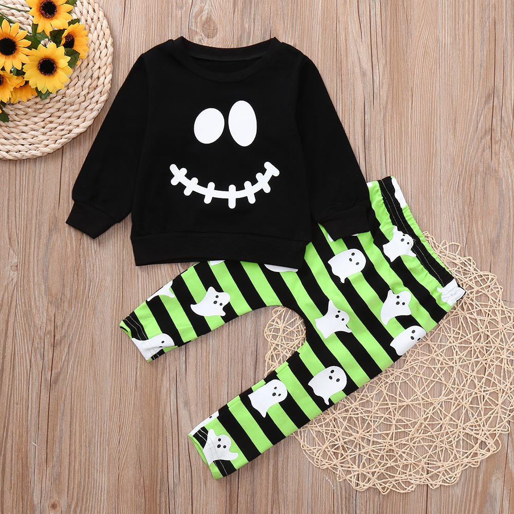 Boys long sleeve Halloween smiley two-piece set