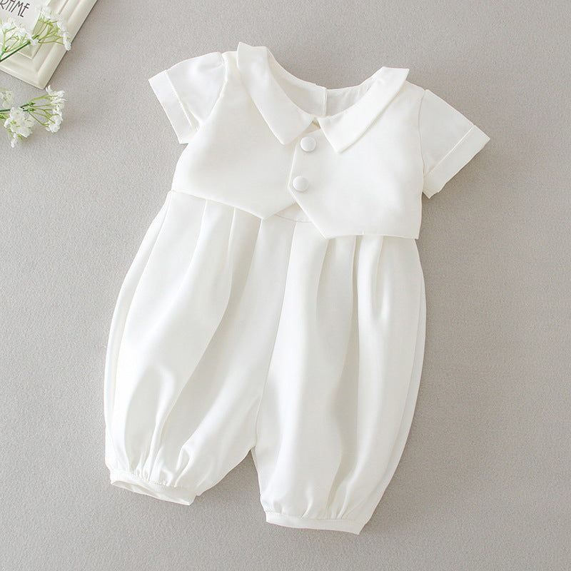 Baby Boy White Formal Outfit with Hat – Christening, Baptism, or Birthday Party Two-Piece Suit