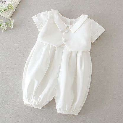 Baby Boy White Formal Outfit with Hat – Christening, Baptism, or Birthday Party Two-Piece Suit