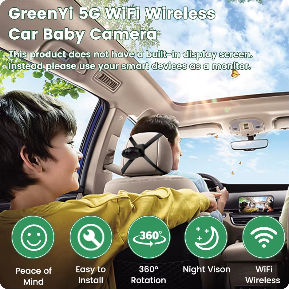 HD 720P WIFI Car Baby Back Seat IR Camera Baby In-Car Surveillances 2.4/5G Wireless Camera for Iphone Ipad Android Phone